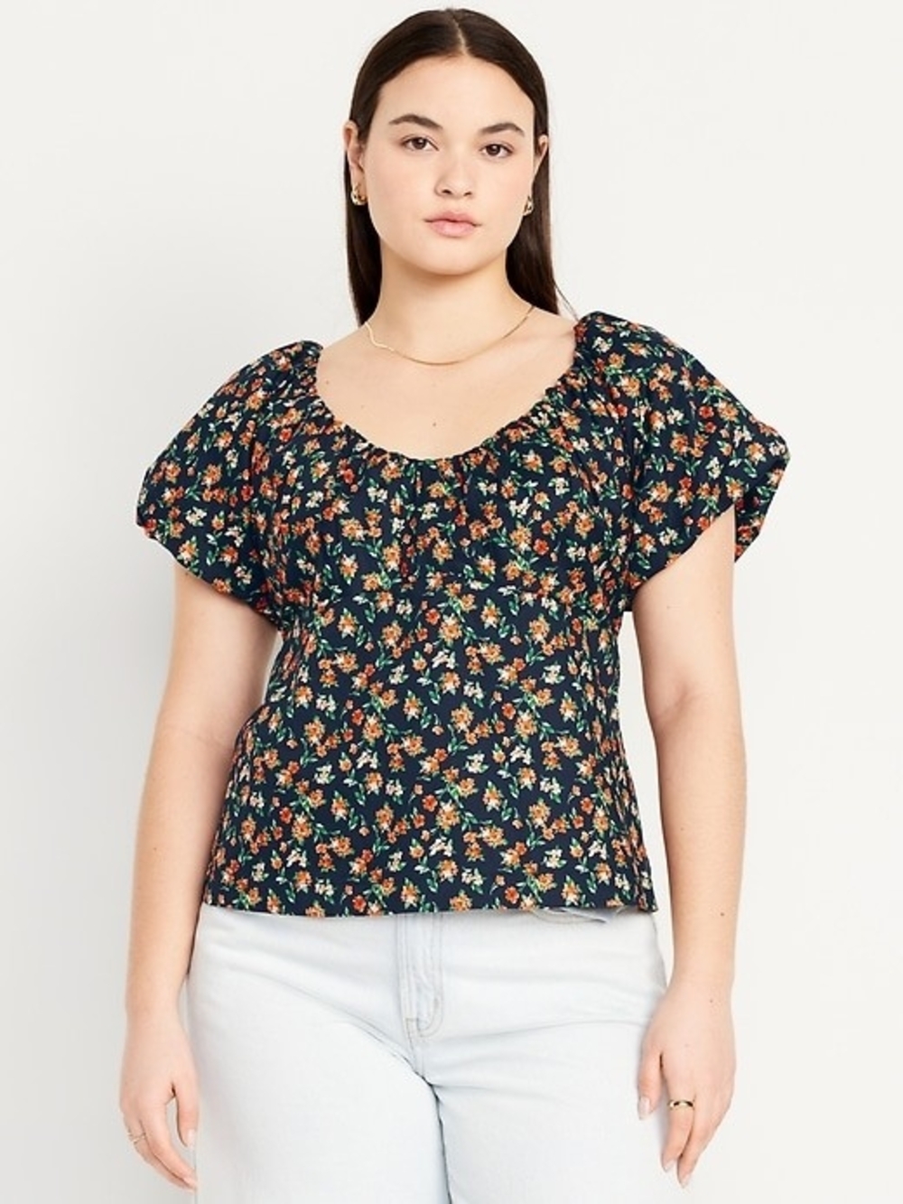 Old Navy Floral Scoop-Neck Bubble Sleeve Top